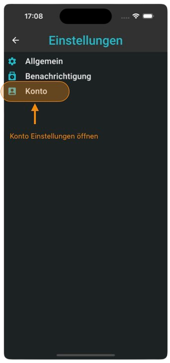 Screenshot Konto Menü