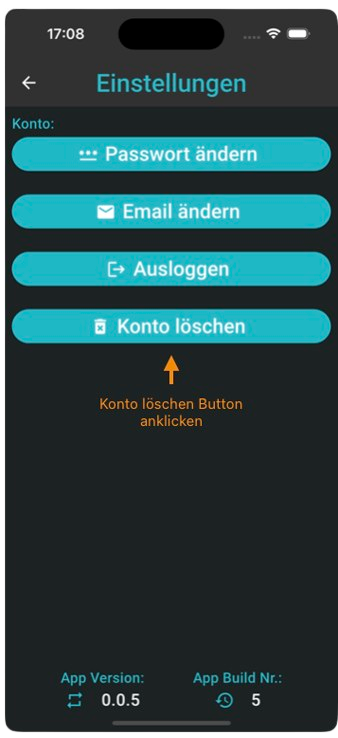 Screenshot Konto löschen Menü